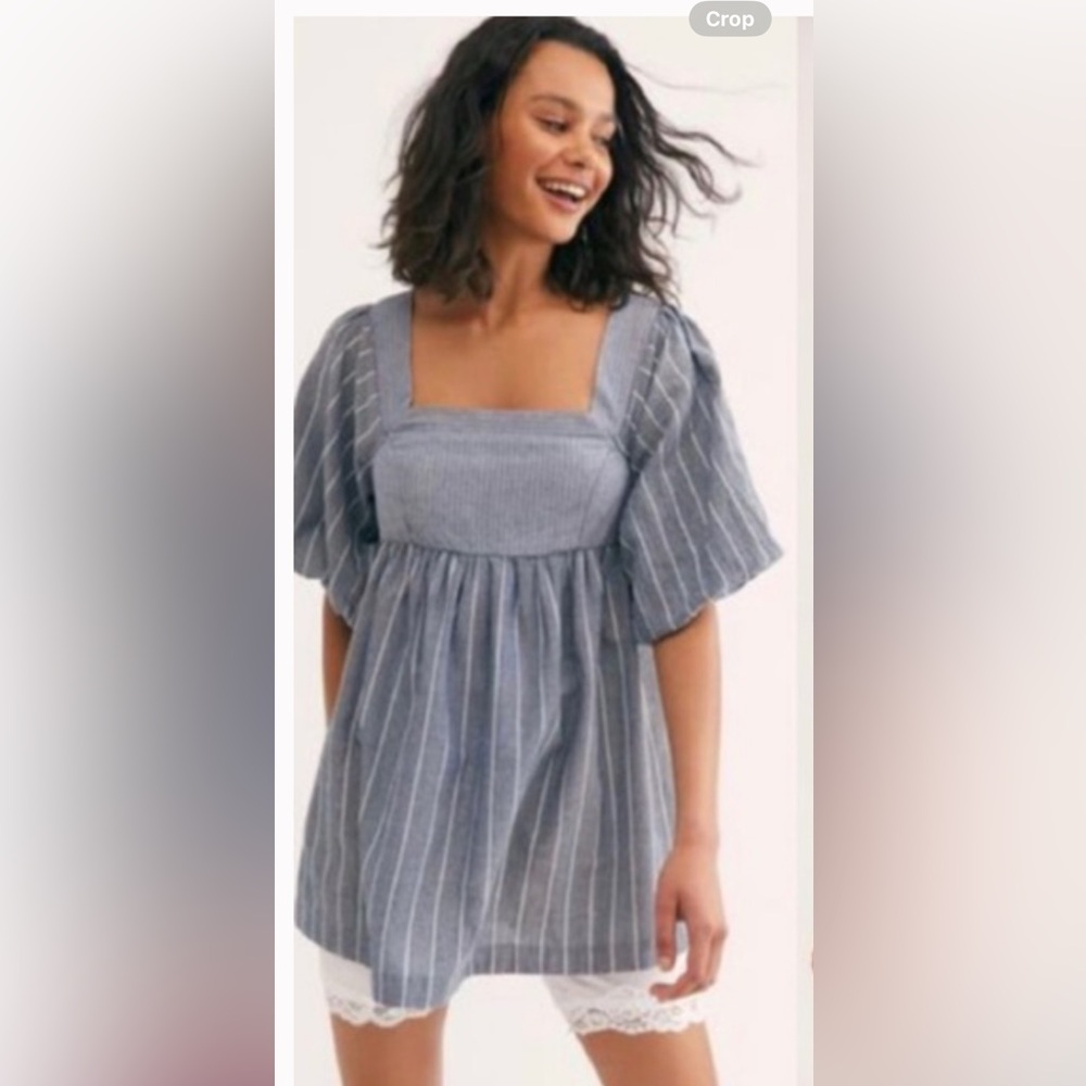 Free People Blue Striped Blouse